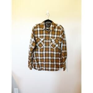 Carhartt relaxed fit ruggged flex brown‎ plaid pearl snap button up men’s medium